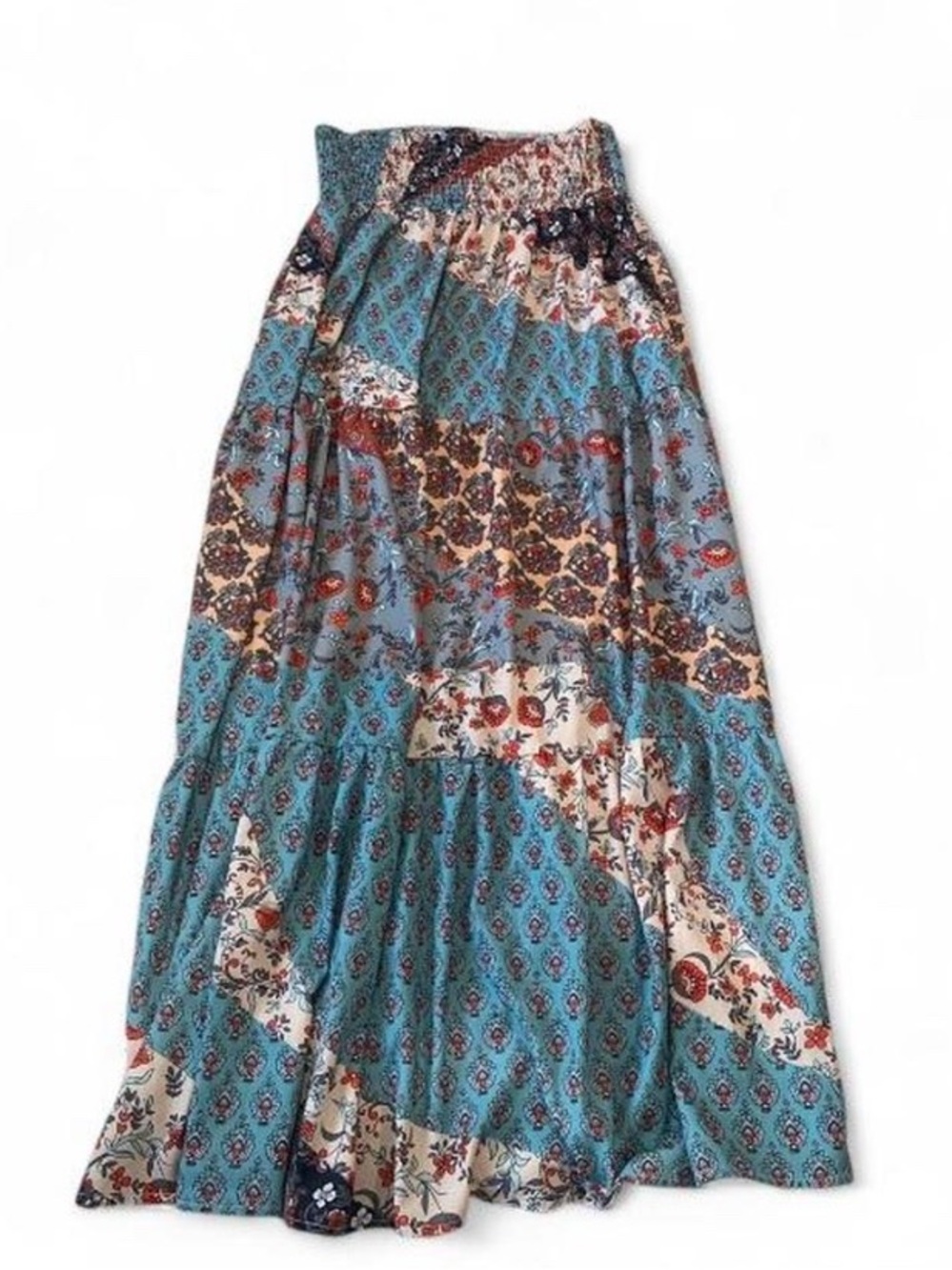 Needles Blue Patchwork Floral Maxi Skirt